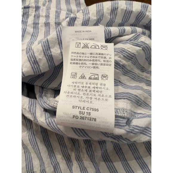 J. Crew Women's Blue Sleeveless Boho Sunburst Embroidered Crinkle Blouse Size 0 - Picture 7 of 9